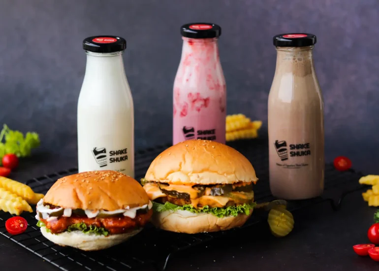 burger and drink creative food photography