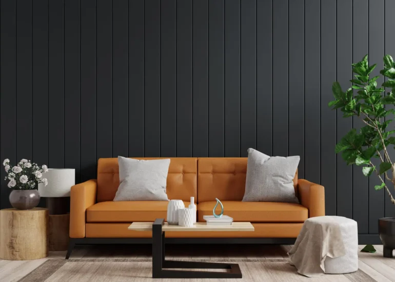 mockup wall darkl iving room